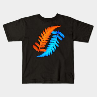 Electric Blue and Fiery Orange Japanese Painted Ferns Kids T-Shirt